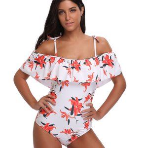 NWT SESY OFF‎ SHOULDER RUFFLED ONE PIECE SWIMSUIT SMALL